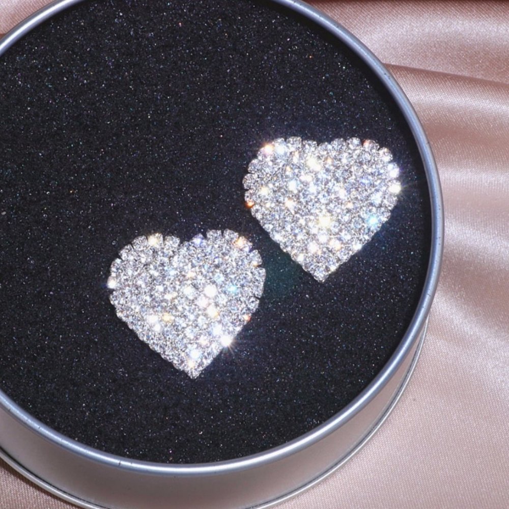 Large Crystal Heart Shaped Earrings - Picture 9 of 10